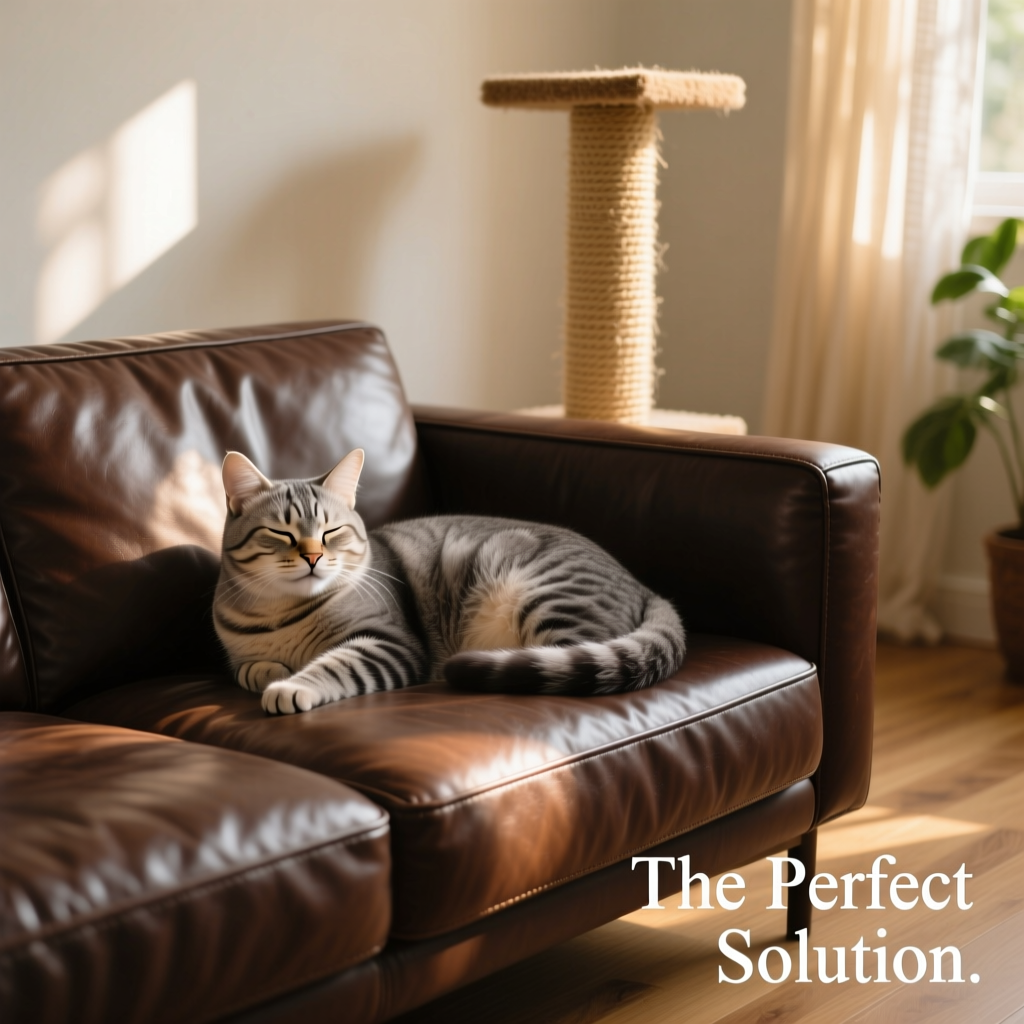 Your lounge room, restored to peace—cat and sofa living in harmony